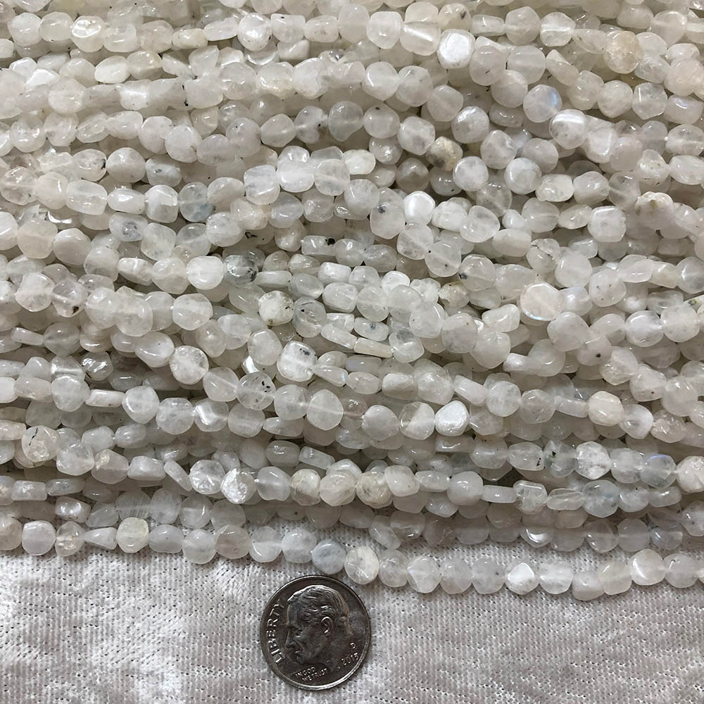 Milky White Moonstone Flat Disc Beads