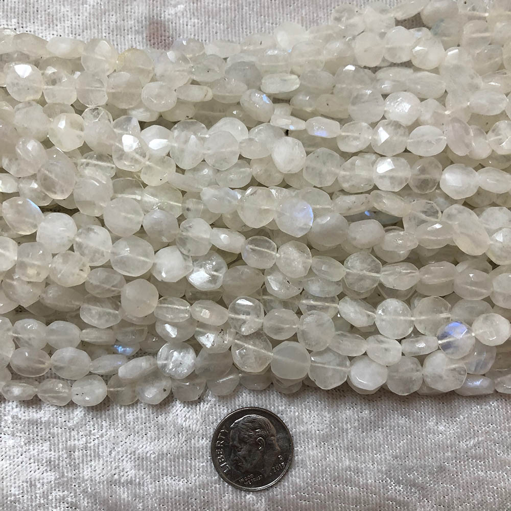 Milky White Moonstone Flat Faceted Disc Beads