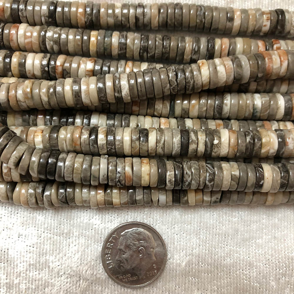 Large Fossilized Coral Heishi Beads 8mm