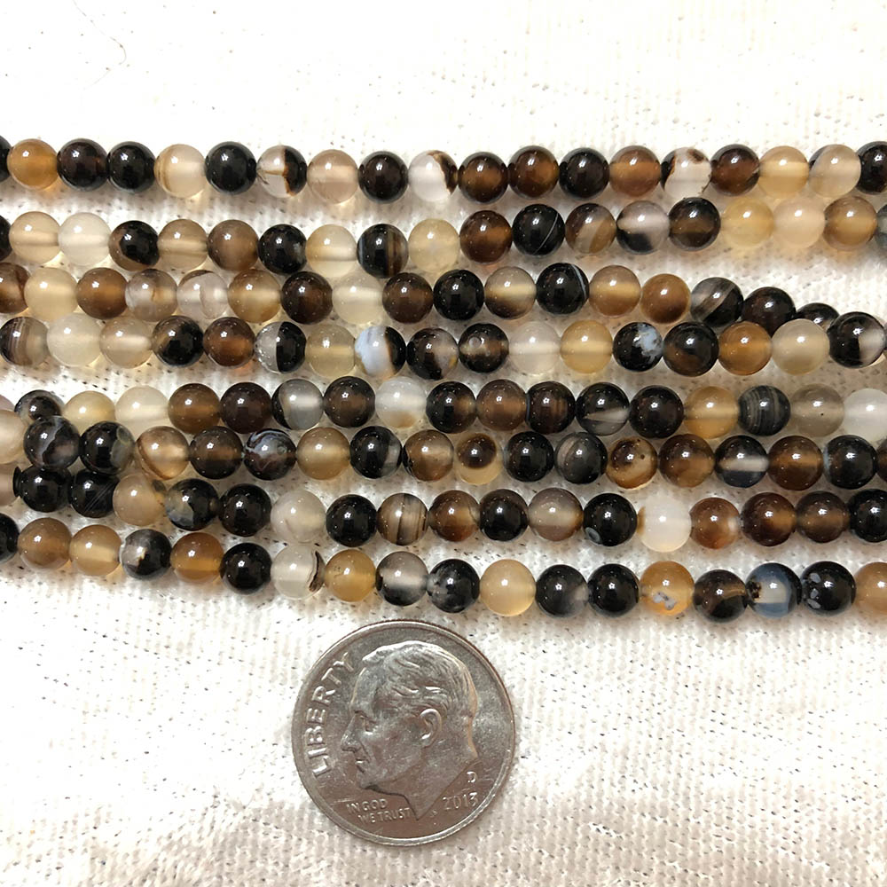 Small Brown Agate Round Beads 4mm