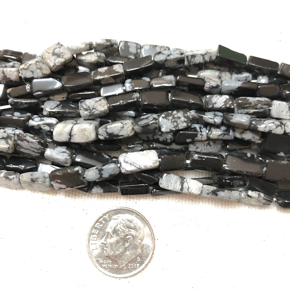 Small Snowflake Obsidian Flat Rectangle Beads