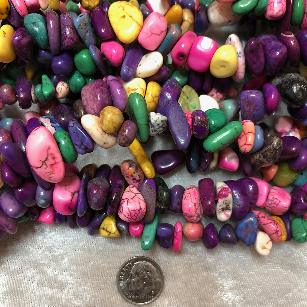 Multi Color Dyed Howlite Large Polished Chip Beads