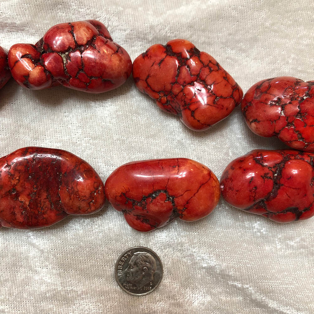 Red Howlite Extra Large Polished Nugget Beads