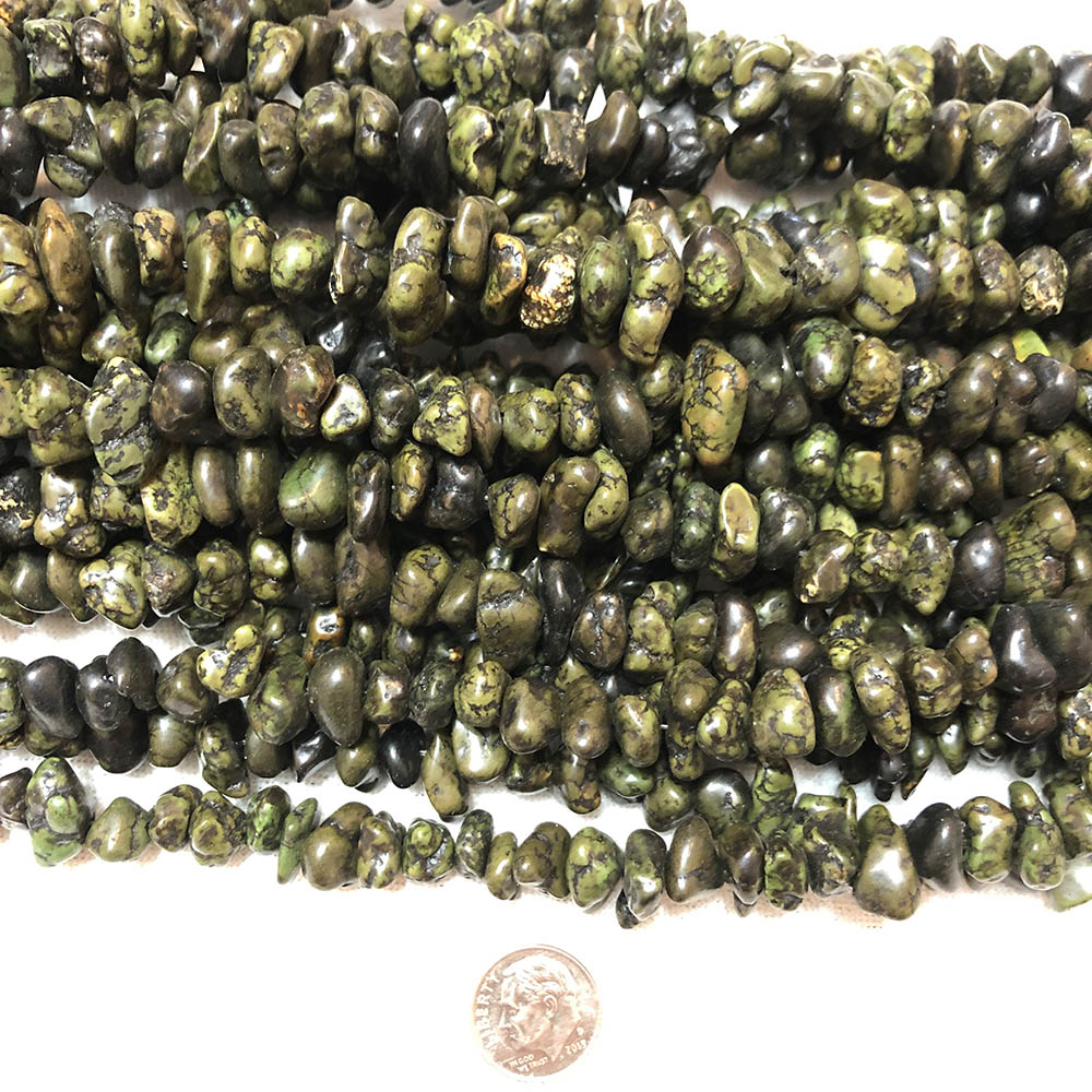 Dark Green Howlite Small Polished Chip Beads