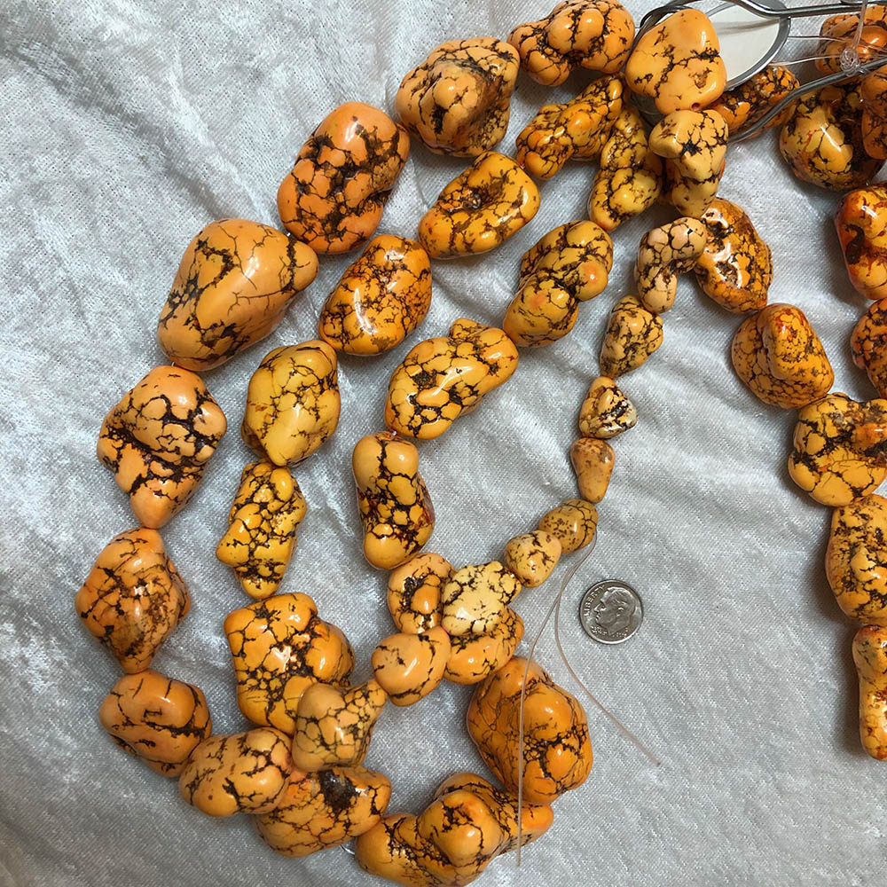 Orange Howlite Large Graduated Polished Nugget Beads