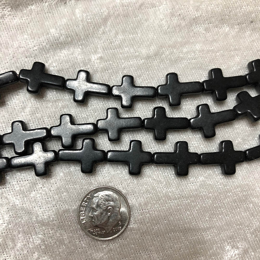 Black Composite Howlite Small Cross Beads