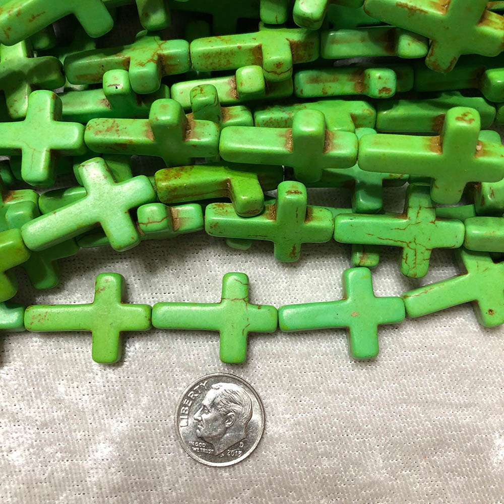 Green Composite Howlite Small Cross Beads