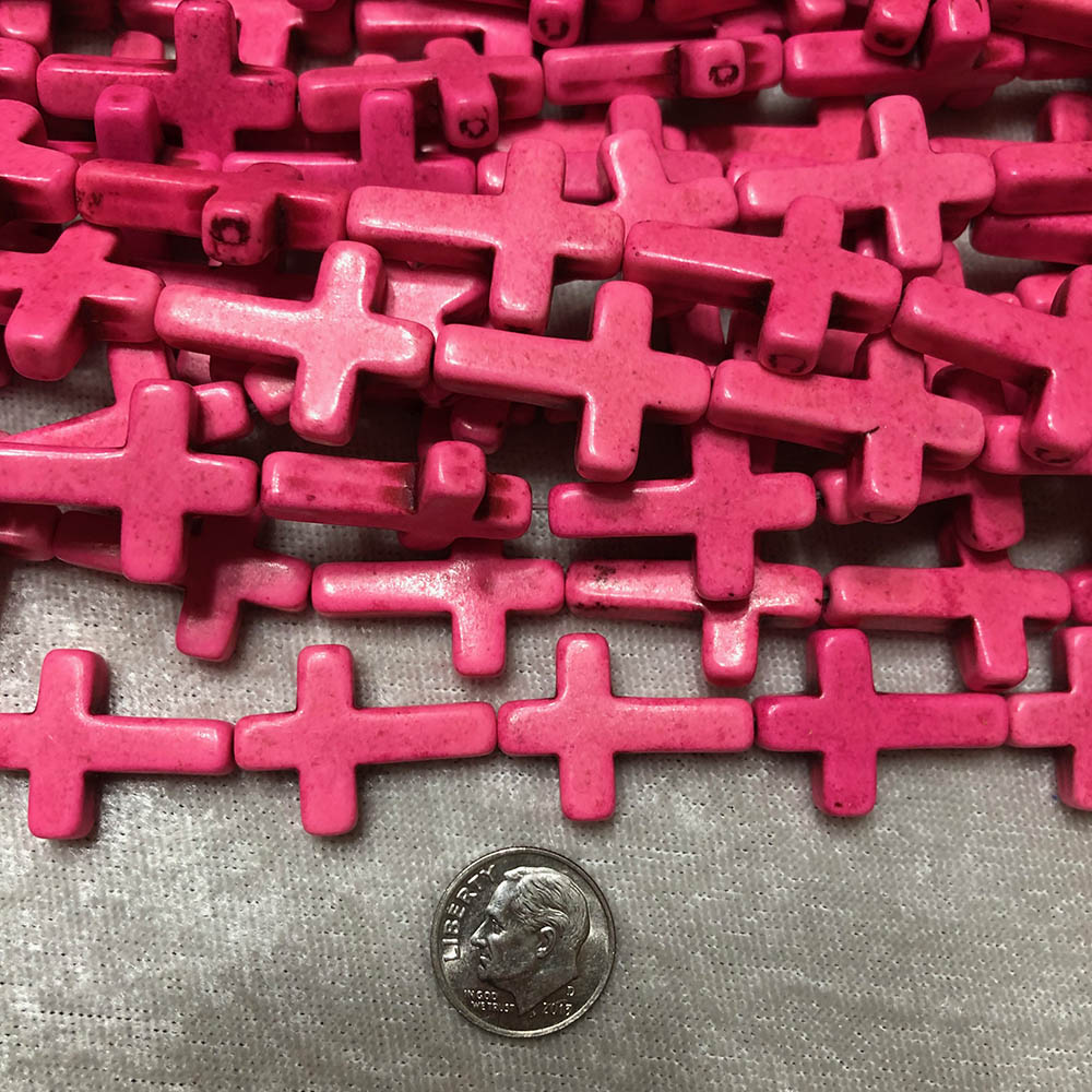 Pink Composite Howlite Small Cross Beads