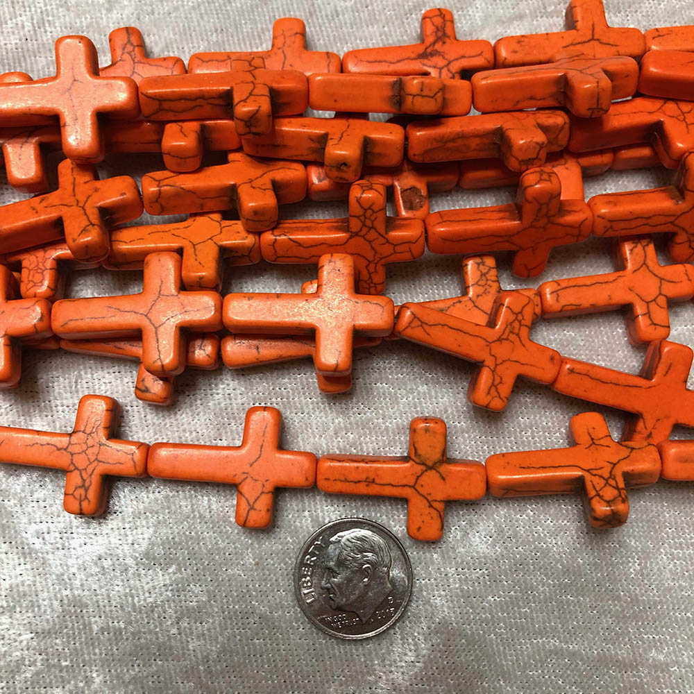 Orange Composite Howlite Small Cross Beads