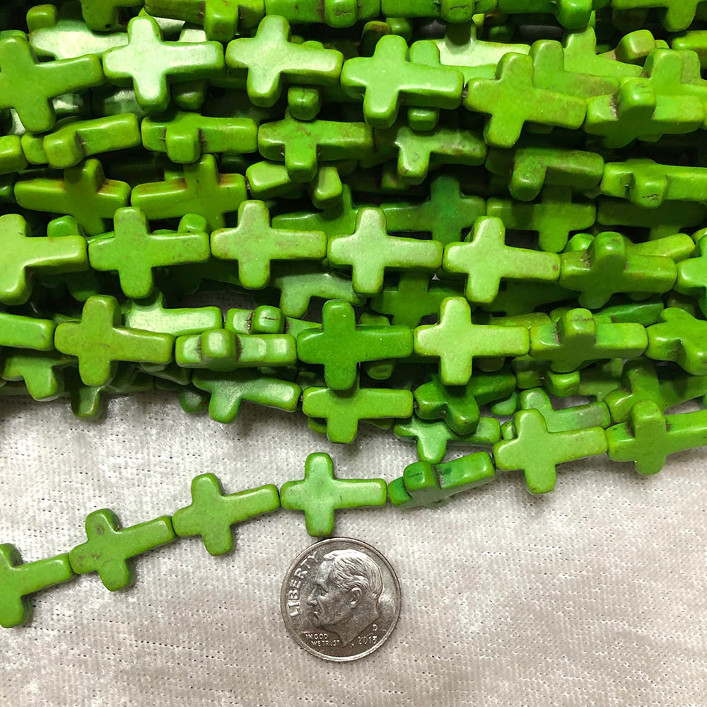 Green Composite Howlite Small Cross Beads