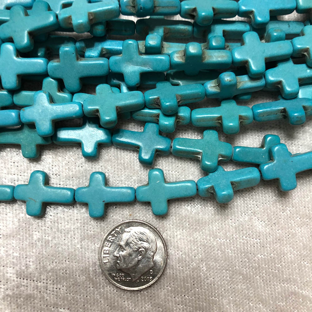 Turquoise Blue Composite Howlite Small Cross Beads