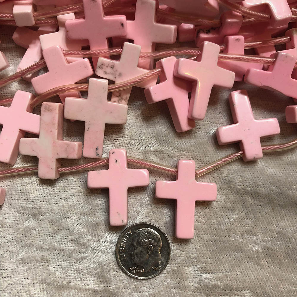 Light Pink Composite Howlite Medium Cross Beads