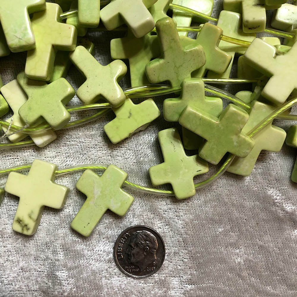 Light Green Composite Howlite Medium Cross Beads