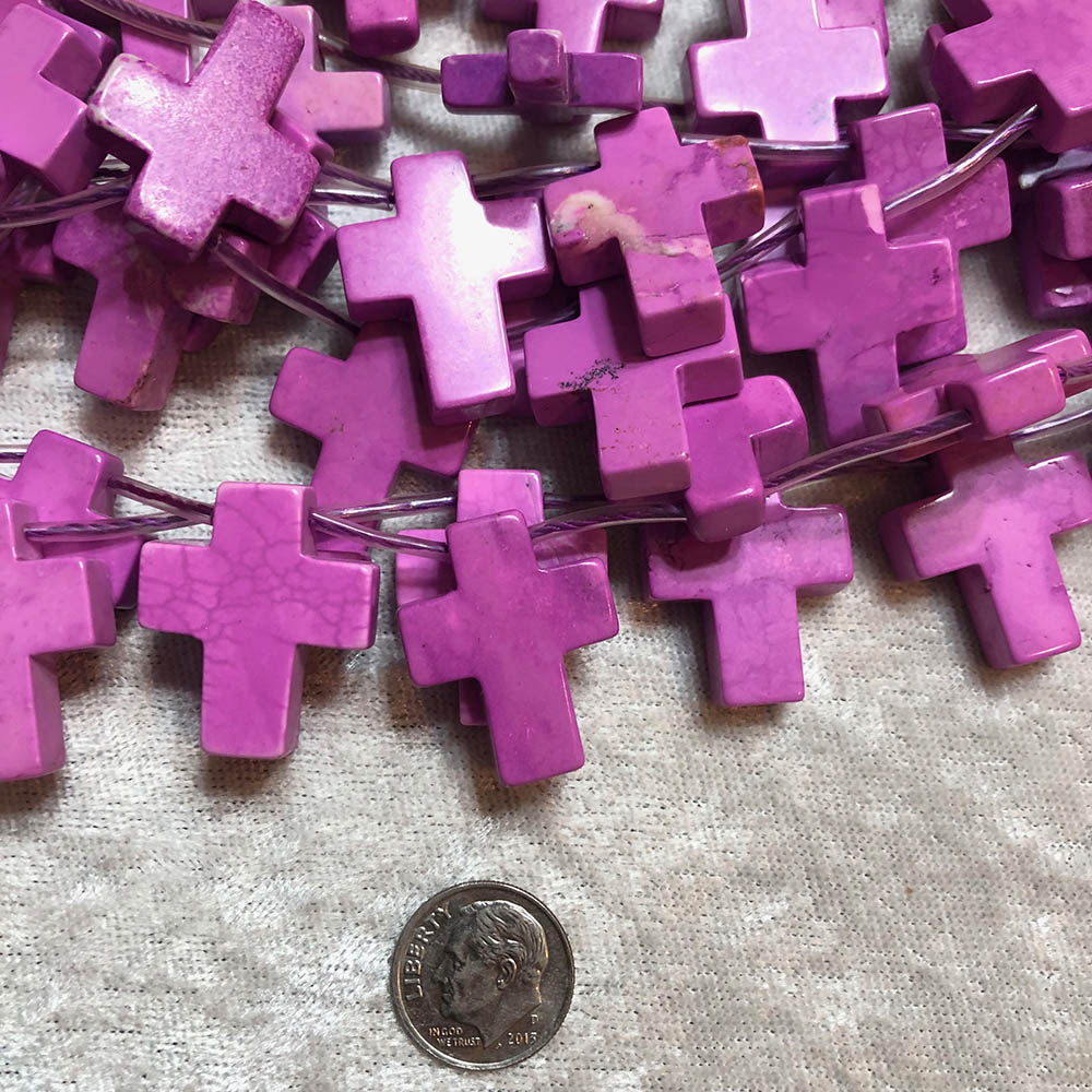 Purple Composite Howlite Medium Cross Beads