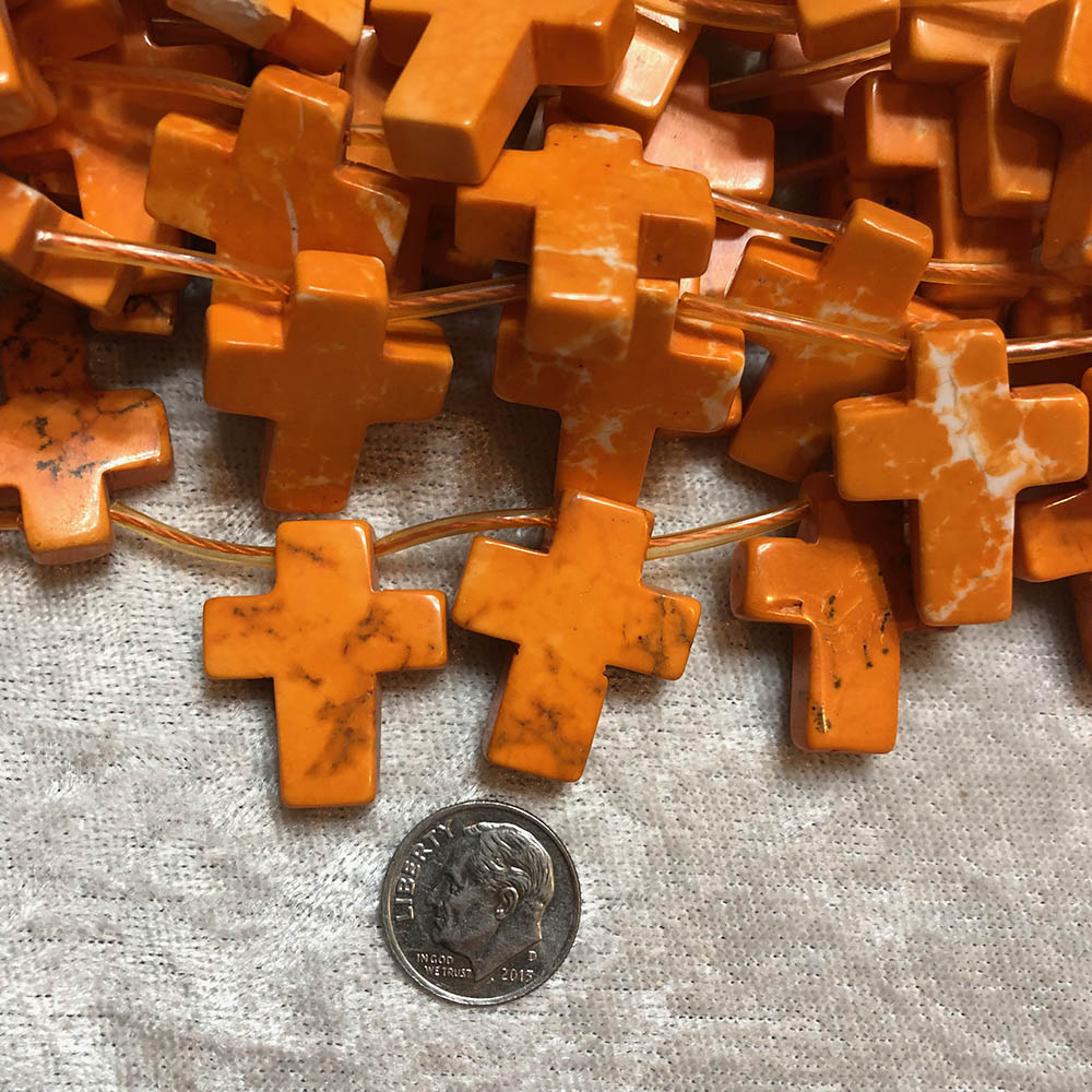 Orange Composite Howlite Medium Cross Beads