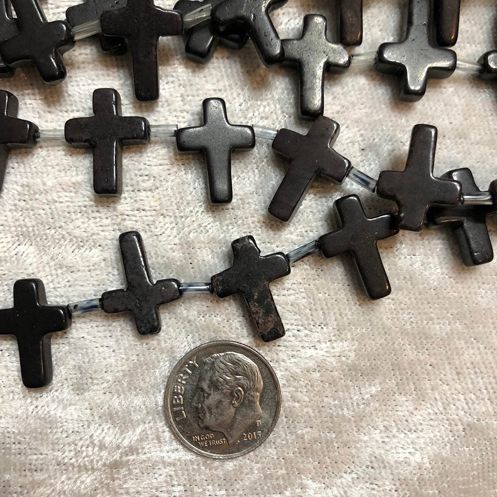 Black Composite Howlite Small Cross Side Drilled Beads