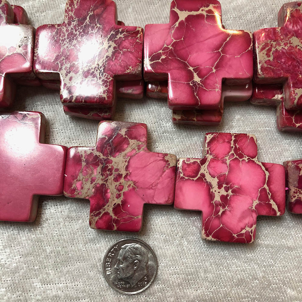 Pink Aqua Terra Jasper Large Cross Beads