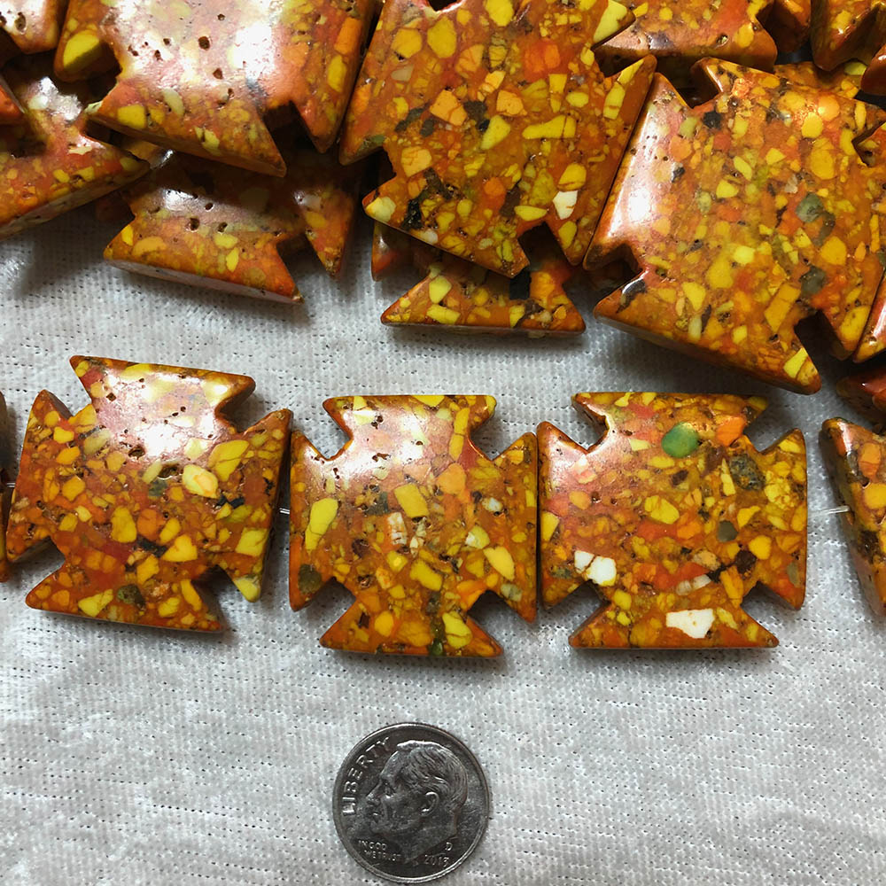 Orange Mosaic Magnesite Large Cross Beads