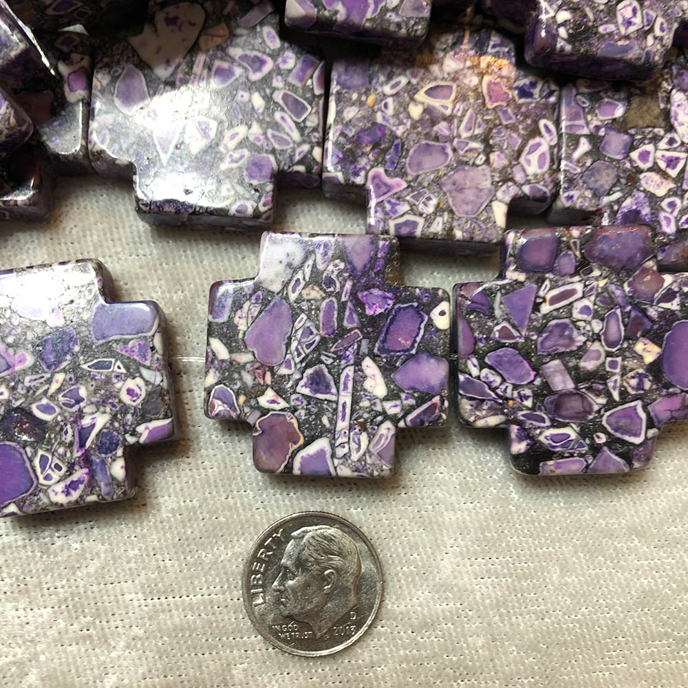 Purple Mosaic Magnesite Large Cross Beads