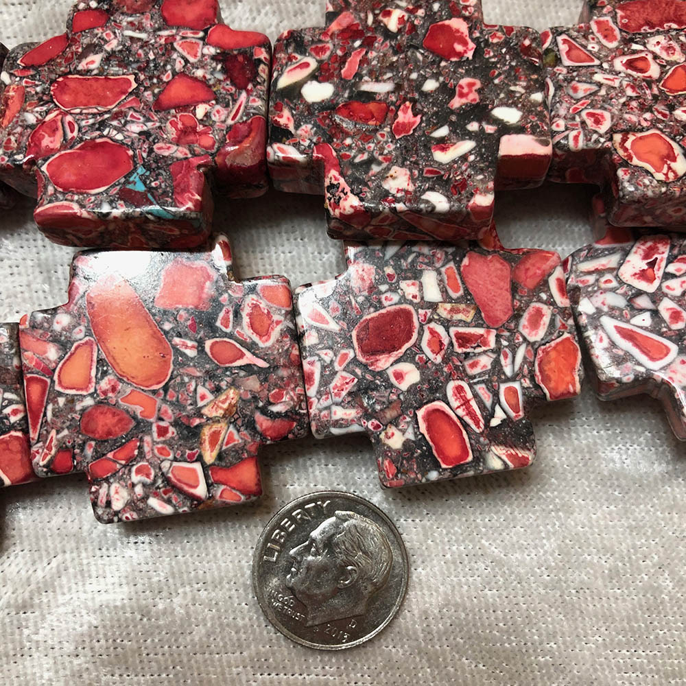 Red Mosaic Magnesite Large Cross Beads