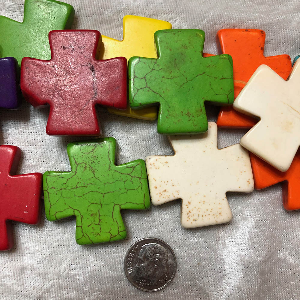 Multi Color Composite Howlite Large Cross Beads