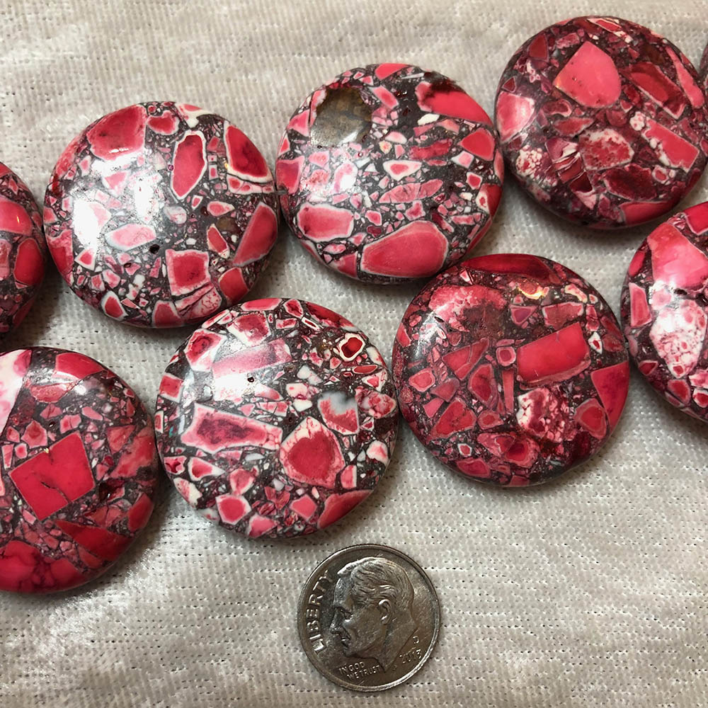 Pink Mosaic Magnesite Large Disc Beads