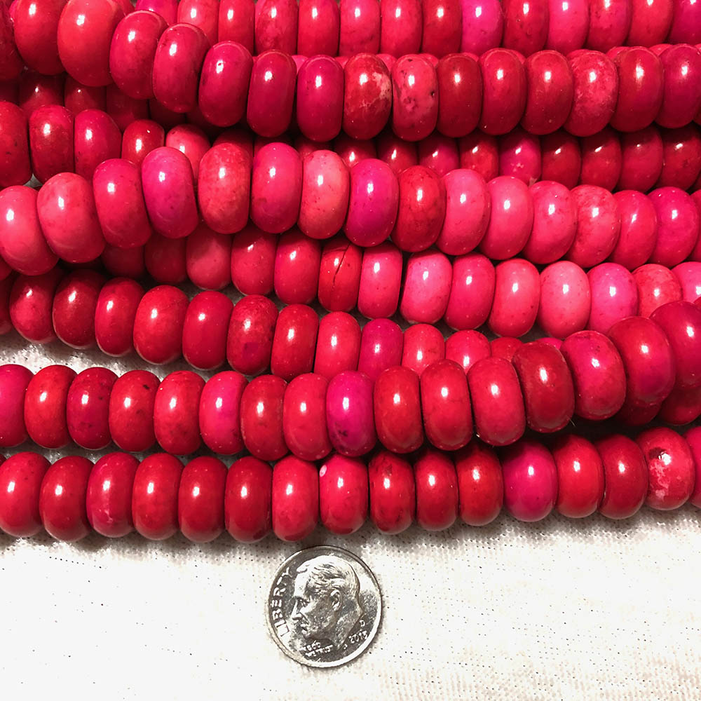 Neon Red Howlite Large Rondelle Beads