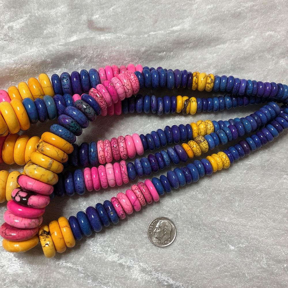 Multi Color Neon Graduated Howlite Disc Beads