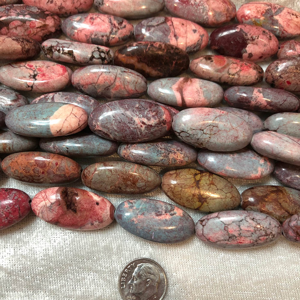 Pink Zebra Jasper Large Flat Oval Beads