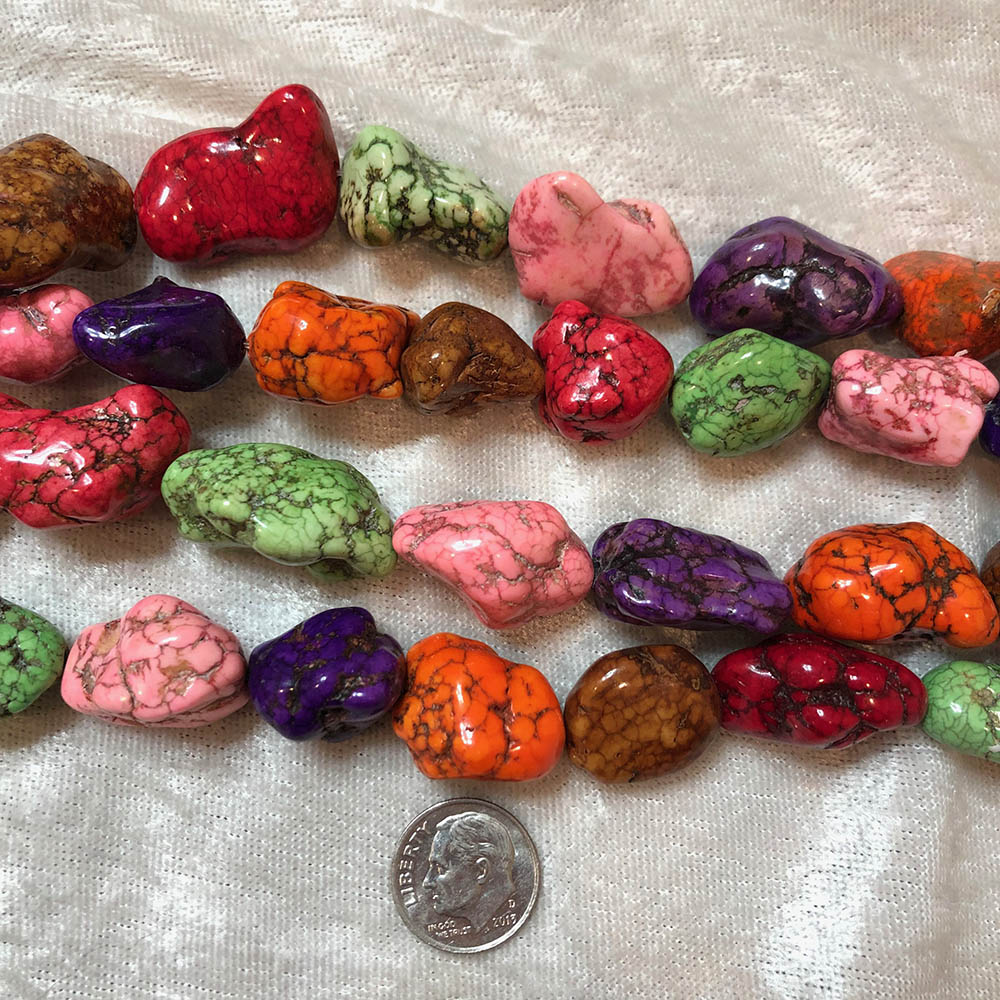 Multi Color Antiqued Howlite Medium Nugget Beads