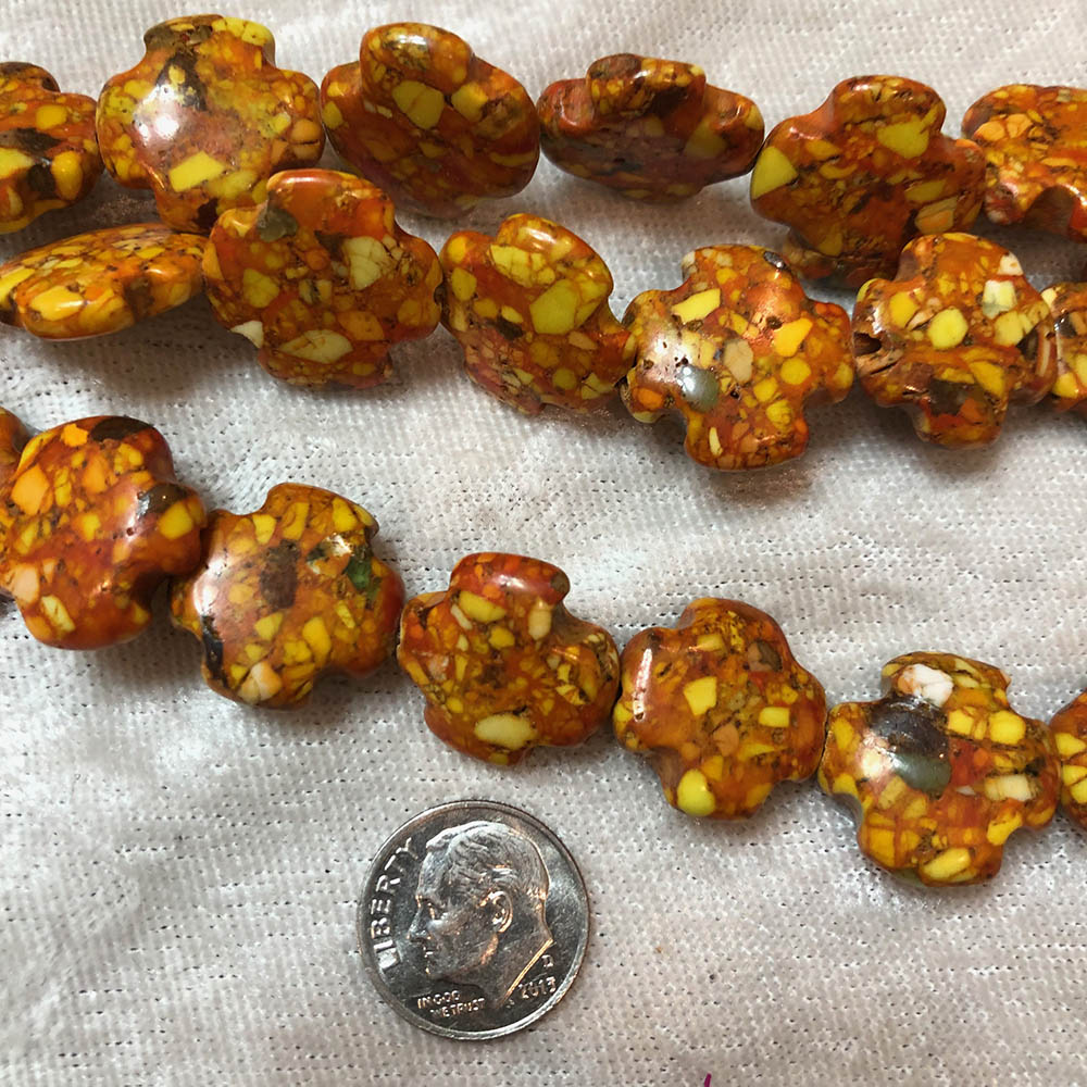 Orange Mosaic Magnesite Medium Cross Beads