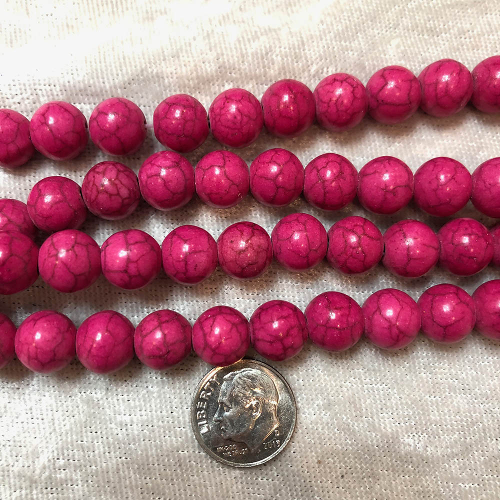 Bright Pink Magnesite Round Beads