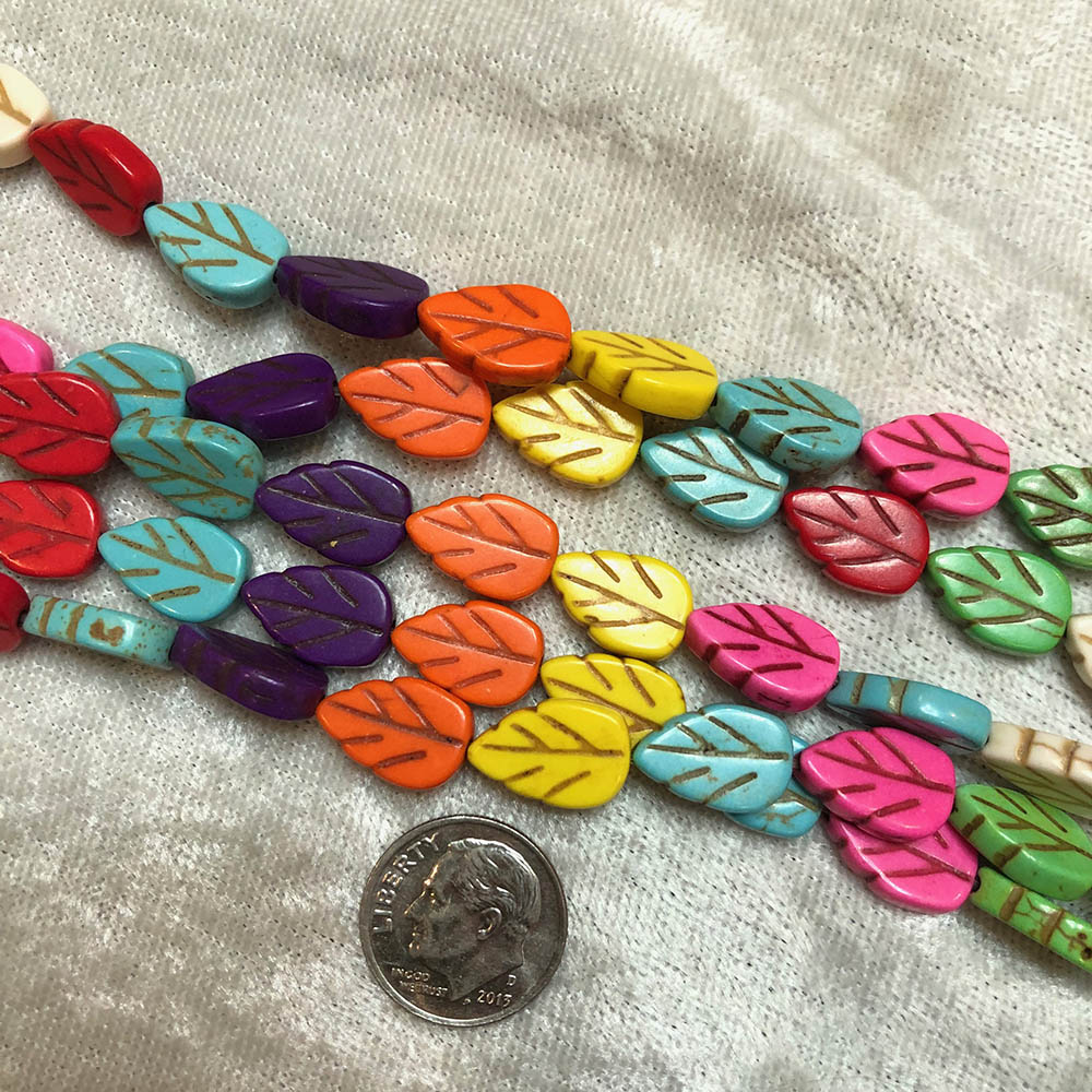 Multi Color Magnesite Carved Leaf Beads