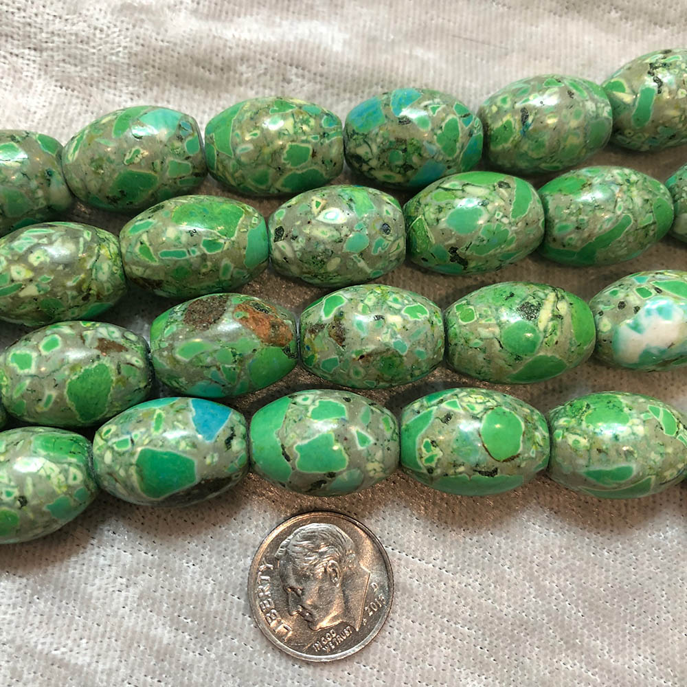 Green Mosaic Magnesite Large Barrel Beads