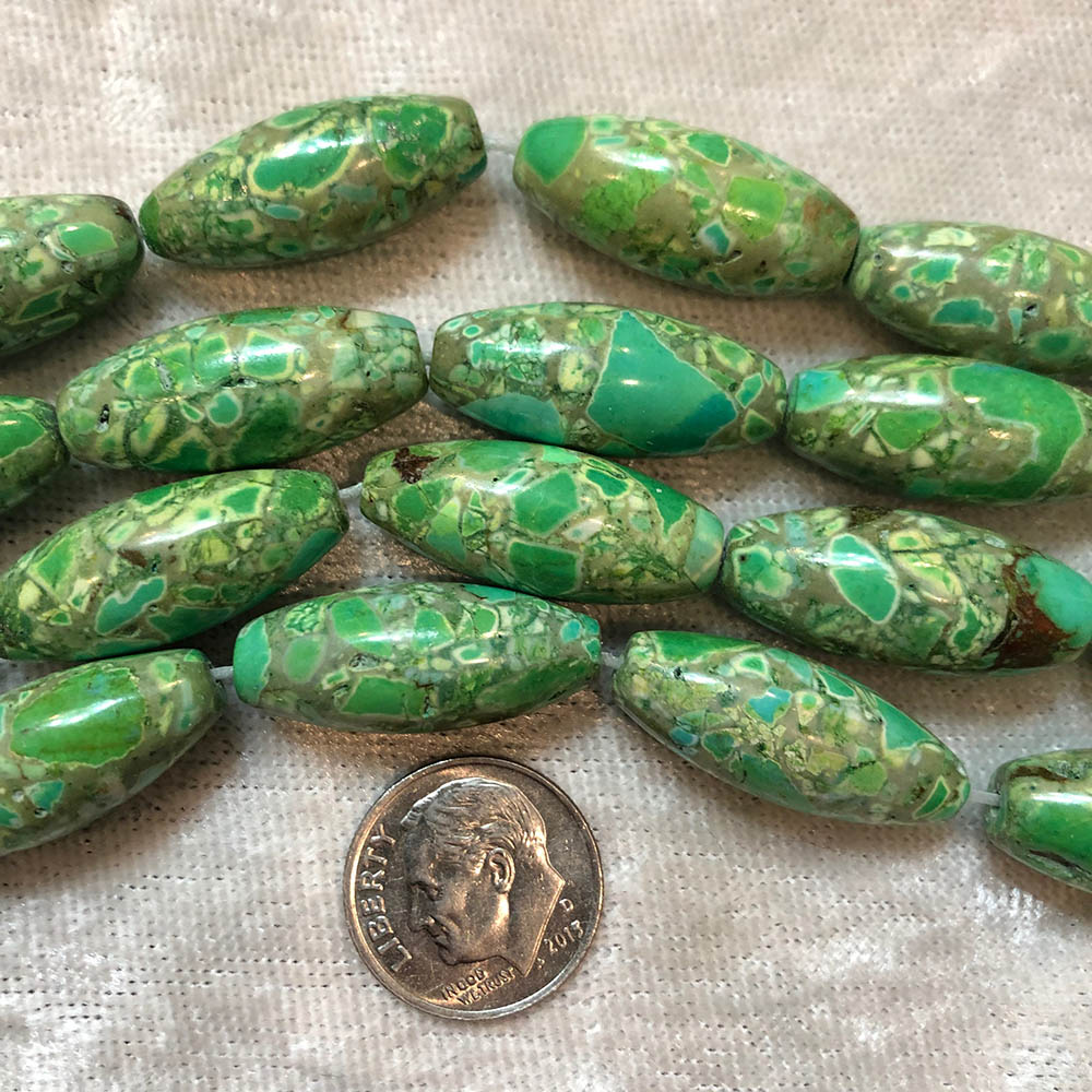 Green Mosaic Magnesite Long Barrel Beads