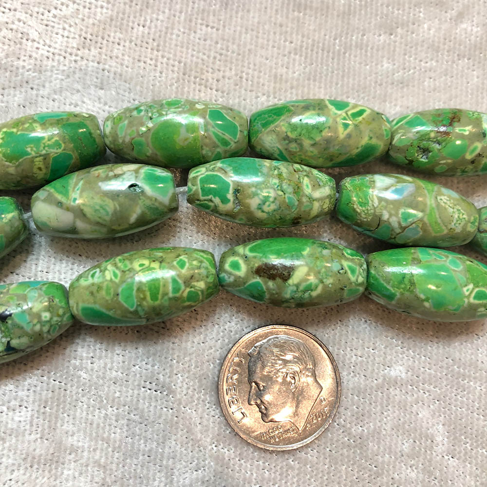 Green Mosaic Magnesite Short Barrel Beads