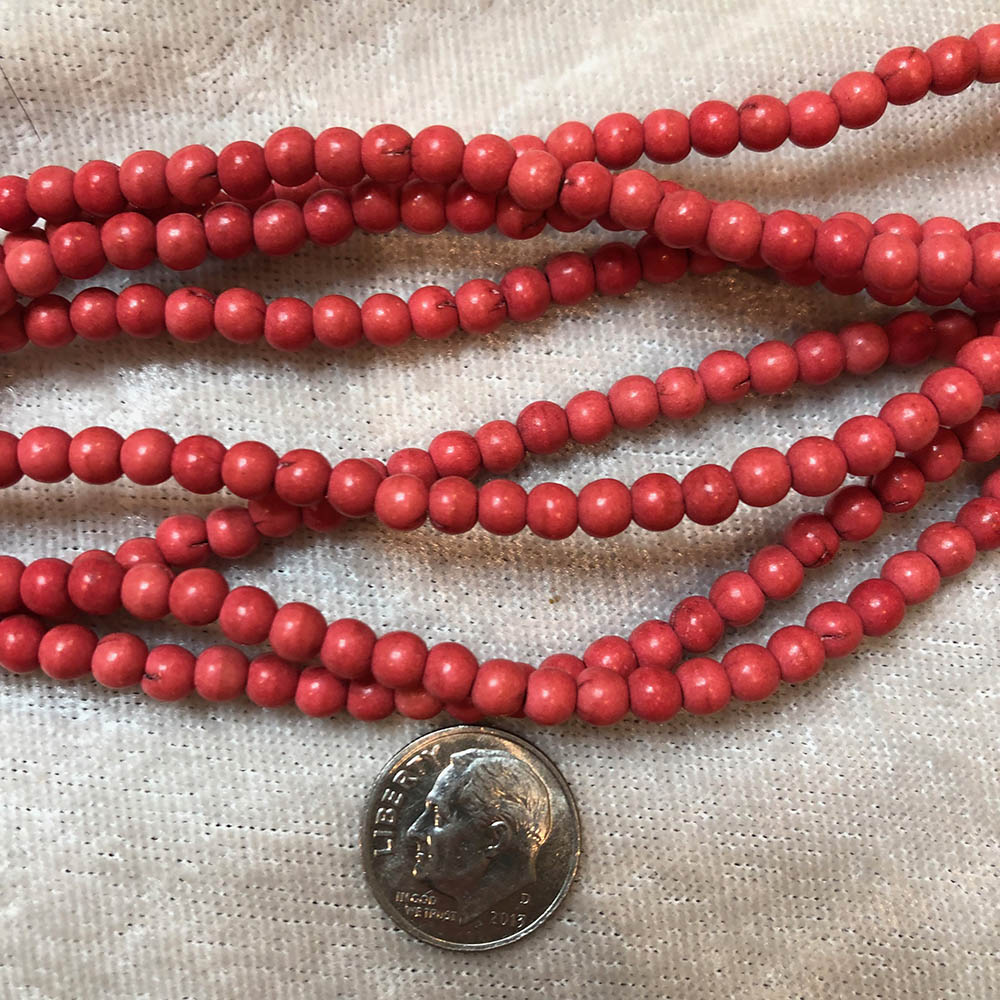 Coral Pink Magnesite Small Blue Round Beads