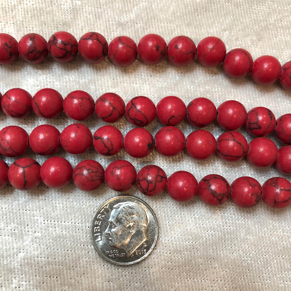 Coral Red Howlite Medium Round Beads