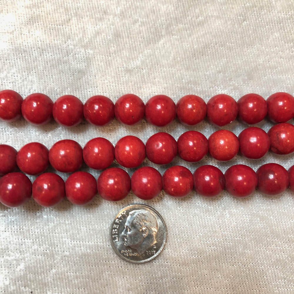 Coral Red Howlite Large Round Beads