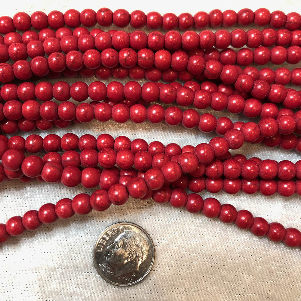 Coral Red Howlite Small Round Beads