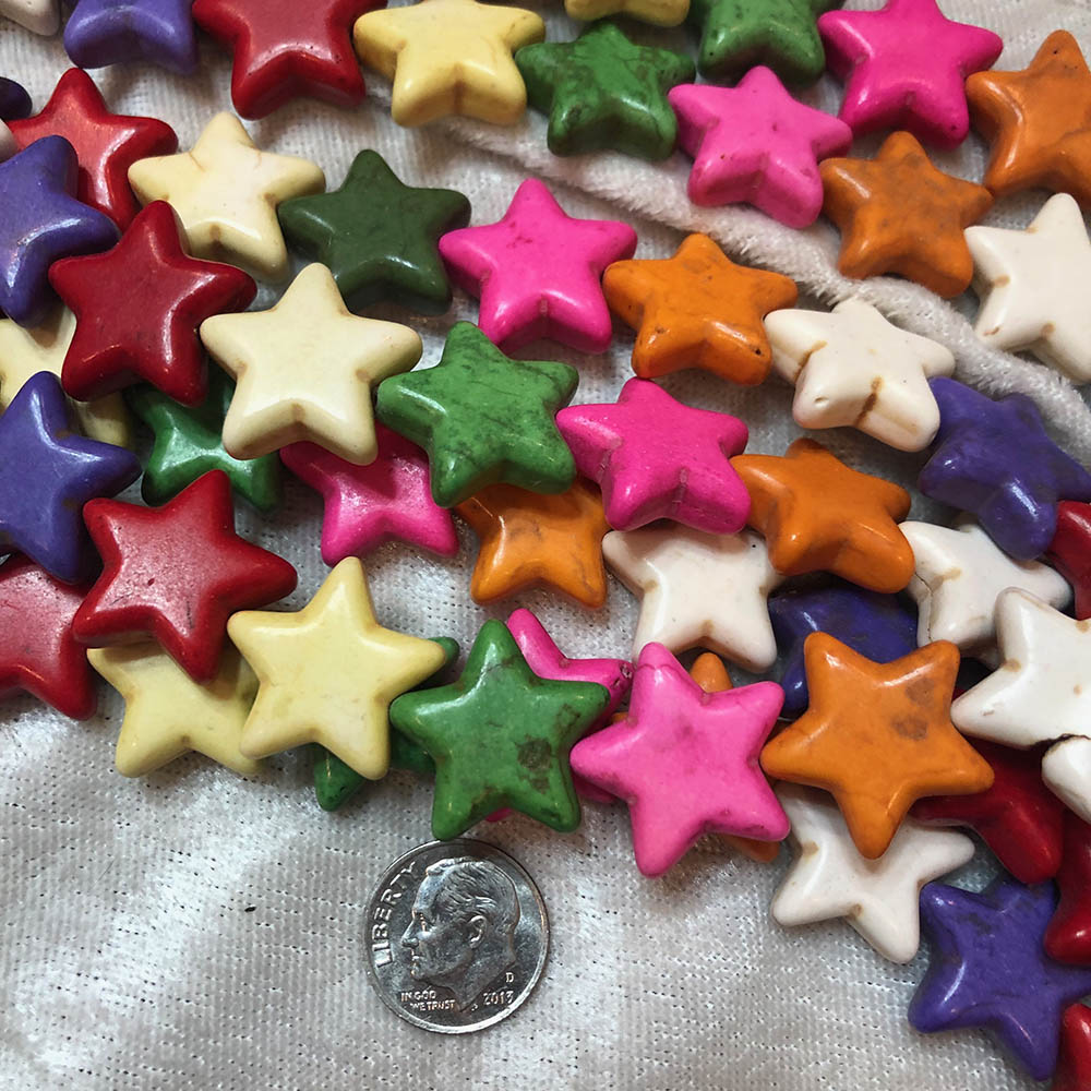 Multi Color Howlite Medium Flat Star Shape Beads