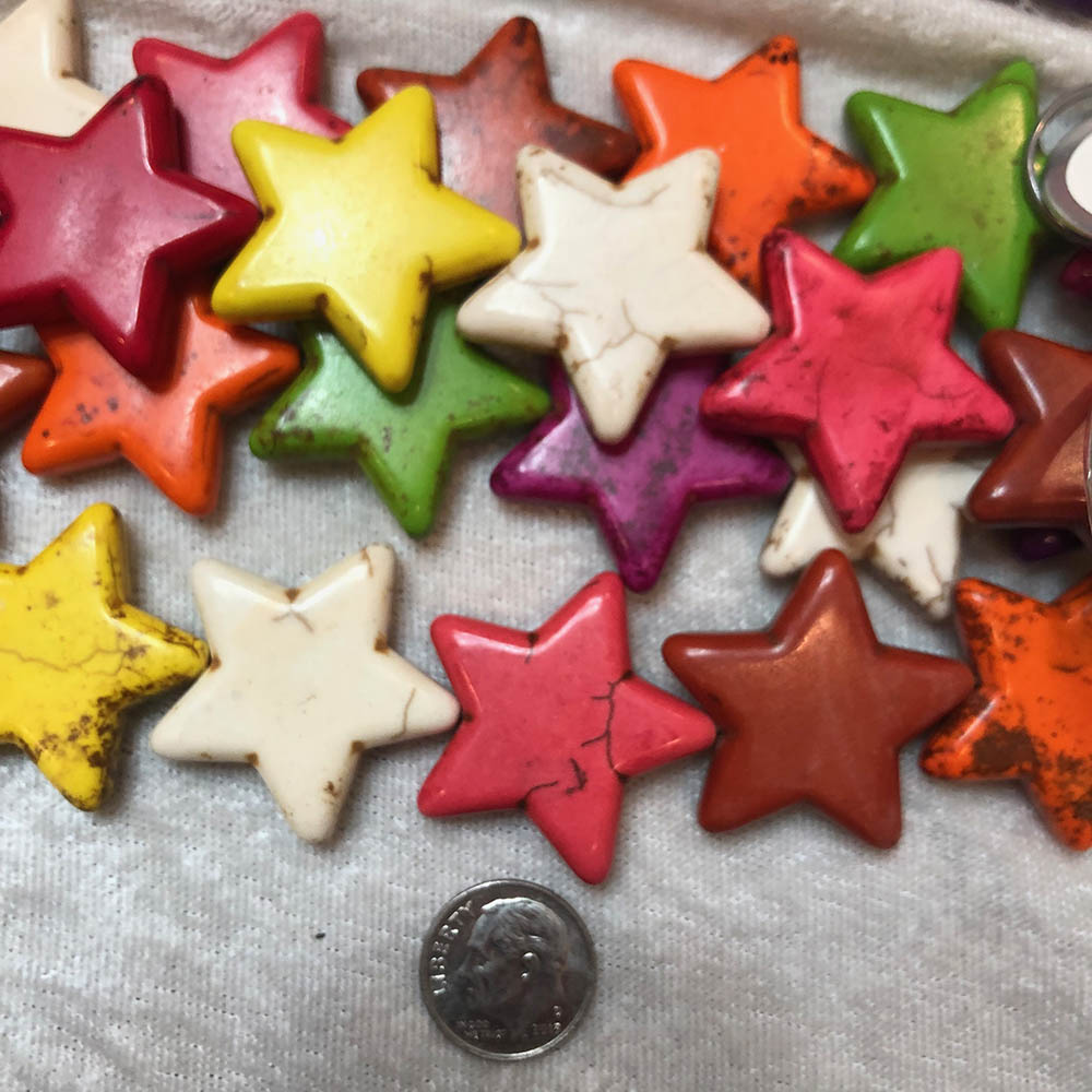 Multi Color Howlite Large Flat Star Shape Beads