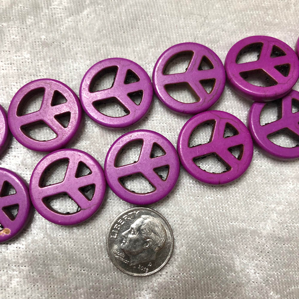 Purple Peace Sign Howlite Medium Disk Beads