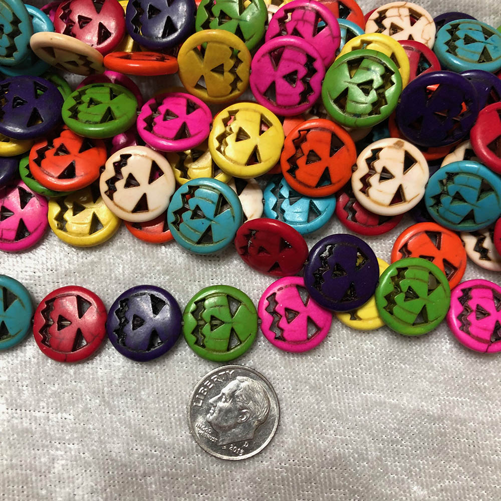 Multi Color Howlite  Small Jack O' Lantern Flat Disc Beads