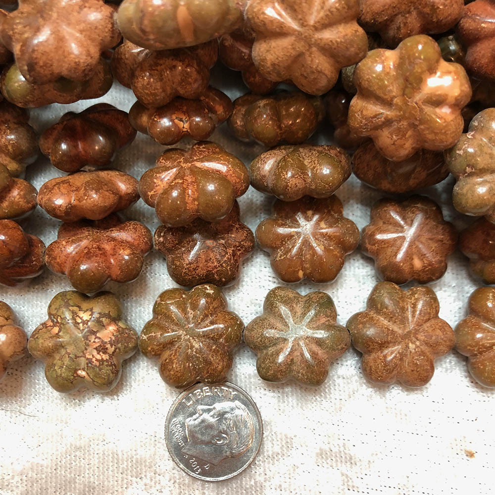 Brown Howlite Large Carved Flower Beads