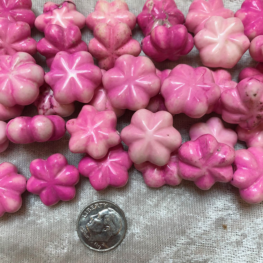 Pink Howlite Large Carved Flower Beads