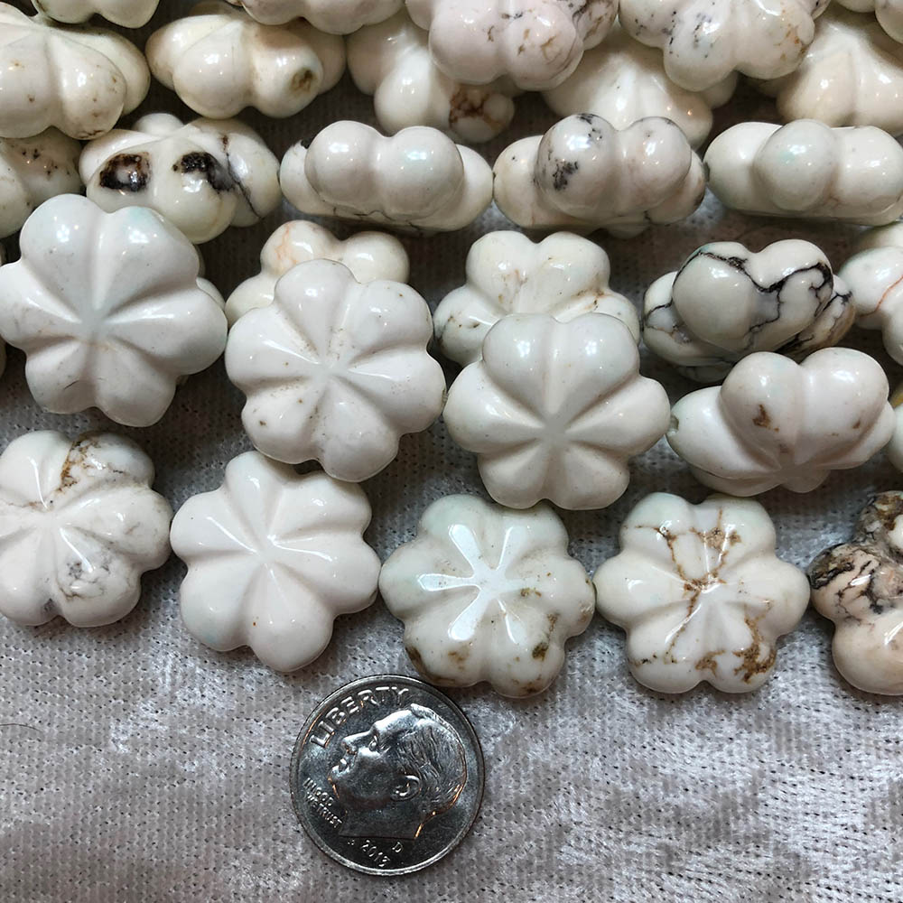 White Howlite Large Carved Flower Beads