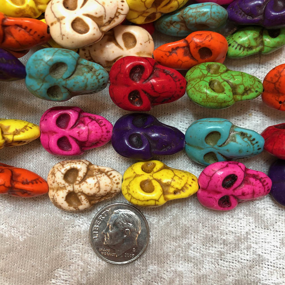 Multi Color Large Flat Howlite Skull Beads