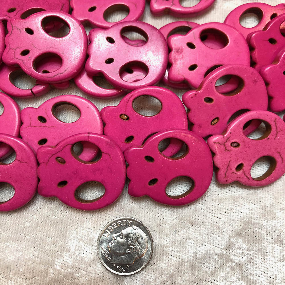 Pink Large Howlite Composite Flat Skull Beads