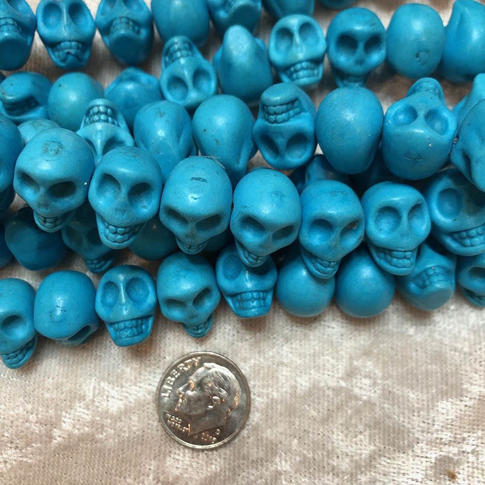 Turquoise Blue Composite Howlite Side Drilled Carved Skull Beads